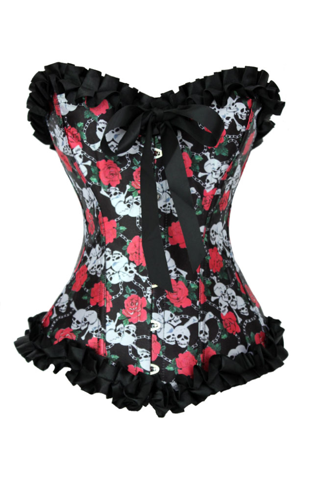 Rose Print With Satin Bow Burlesque Corset